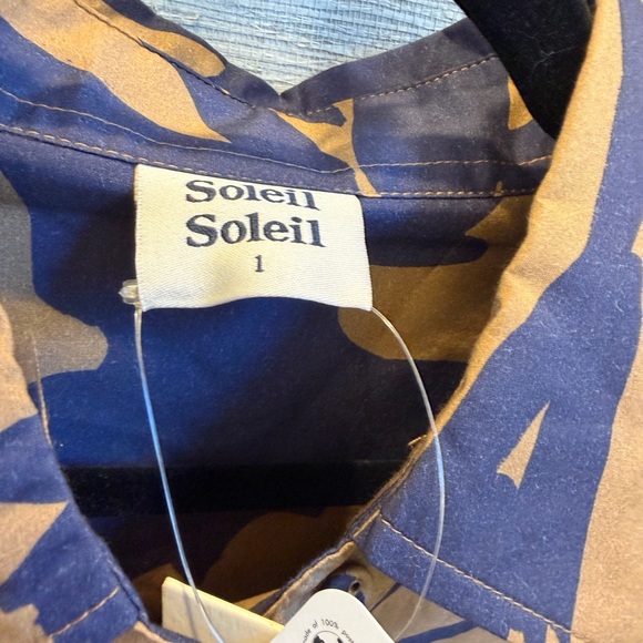 NWT new large Free People soliel soliel Darcy blue tan collar silk shirt pattern - Picture 7 of 13